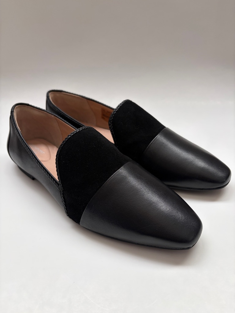 Rockport Total Motion Laylani Mixed-Media Black Leather Suede Loafer Minimalist